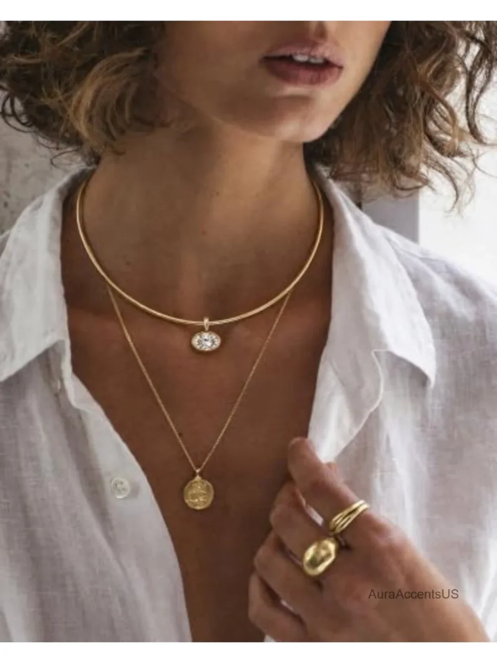 Non Tarnish Gold Plated Choker Necklace for Women CZ Sun Pendant Waterproof